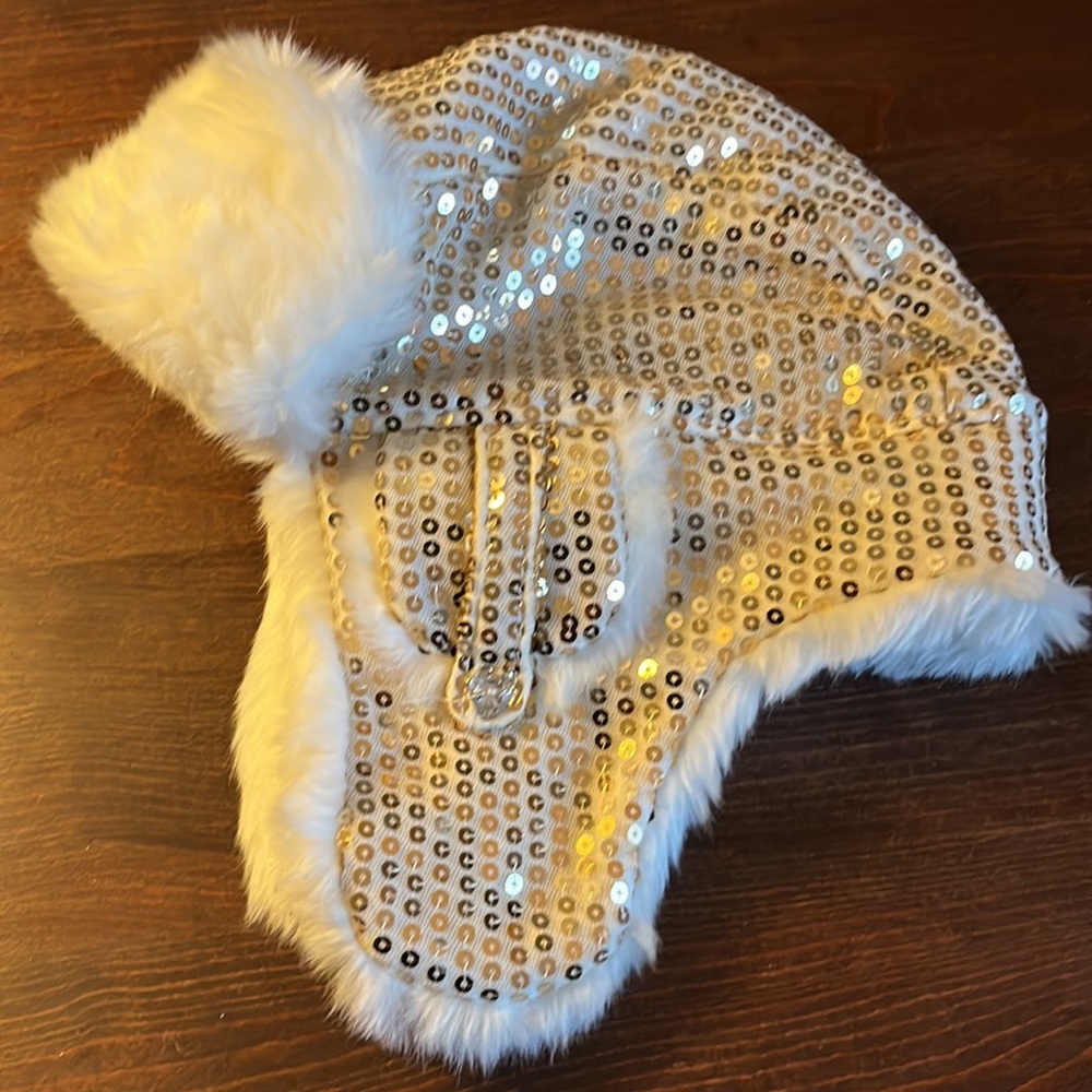 Warm Sequin & Faux Fur Hat NWOT
